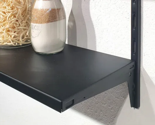 Shelf made of steel black matt. Shelf set detail view.
